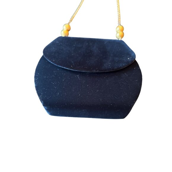 Vintage Carolyne Barton Black Velvet Evening Bag Gold Chain Strap Magnetic Snap - Picture 3 of 6
